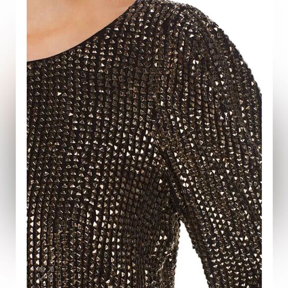 Joie Bailyn Studded Long Sleeve Top Metallic Gunmetal XS Gold NYE Party Holiday - Picture 3 of 11